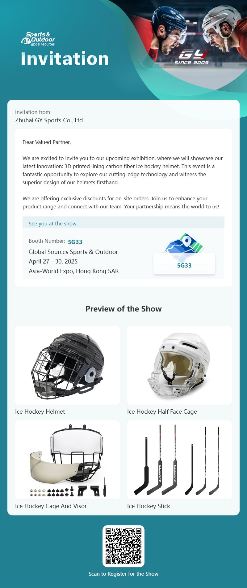 GY Global Sources Sports & Outdoor, ஏப்ரல் 27-30,2025, Asia-World Expo, Hong Kong SAR, பூத் எண். 5G33